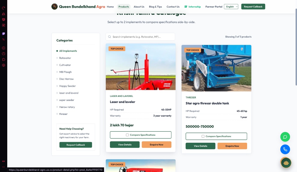 Queen Bundelkhand Agro - Krishi Yantra Catalogue & Machinery Platform
